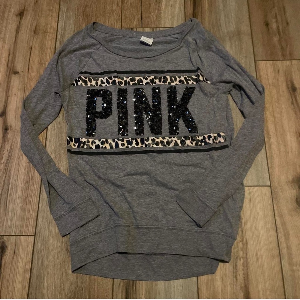 PINK Victoria's Secret Gray and Black Crew Neck Sweater